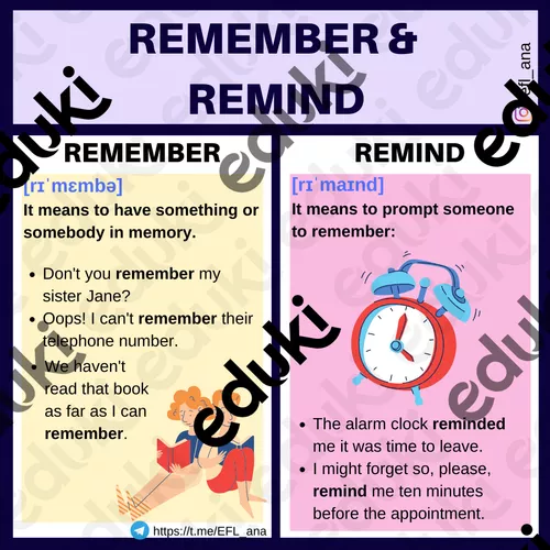 Remember vs Remind - Ressource pédagogique pour ton cours de Anglais