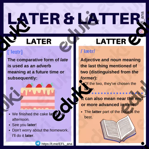 Later and latter - Ressource pédagogique pour ton cours de Anglais