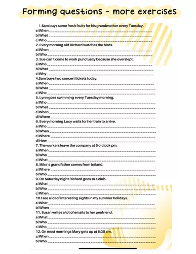 Forming questions - Ressource pédagogique pour ton cours de Anglais