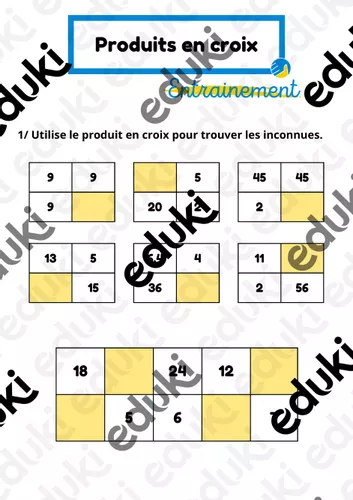 Produit Croiser En Math Produits en croix - entrainement - Ressource pédagogique pour ton cours ...