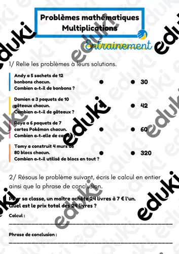 Problèmes multiplications - entrainement - Ressource pédagogique pour ...