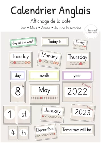 Affichage de la date Anglais - Calendrier jour mois année jour de la ...