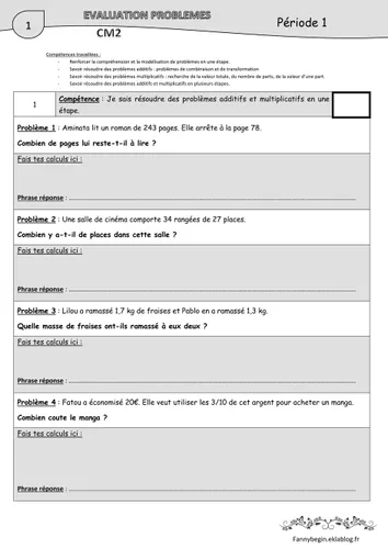 What Is Cm2 Math Problem Problèmes CM2 Evaluation - Ressource pédagogique pour ton cours de ...