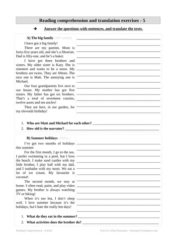 Simple Reading Comprehensions and Translations #5 - Ressource ...