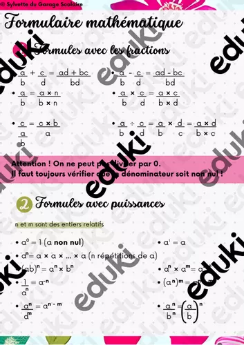 Fiche de révisions : Formules de calcul mathématique - Ressource ...
