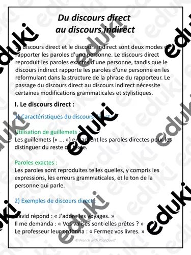 Le discours rapporté - Du discours direct au discours indirect ...