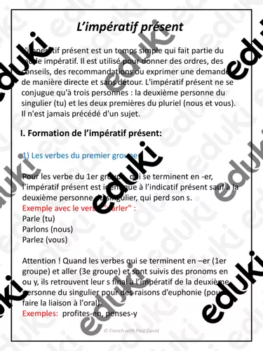 L'impératif présent - Explications et exercices corrigés / French ...