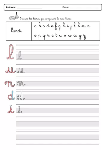 Mercredi Cursive Les jours de la semaine en cursive - Ressource pédagogique pour ton ...