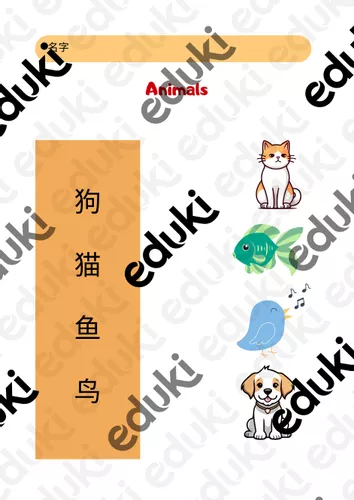 Chinese Matching Worksheet 狗,鱼, 猫, 鸟 - Materiale didattico per la ...