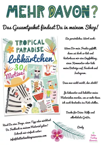 Bild in der Beschreibung des Unterrichtsmaterials Lobkärtchen für die Grundschule - kostenlos! von Better Teaching Resources I Cindy Seidler #1