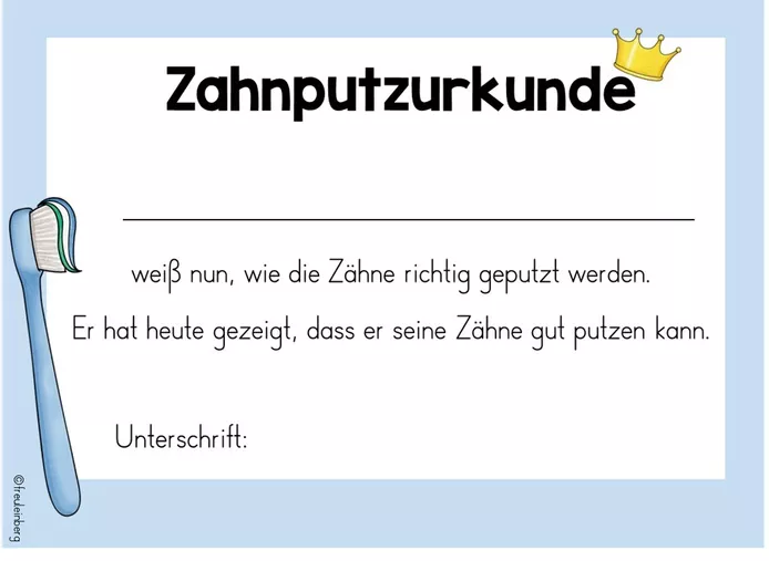Bild in der Beschreibung des Unterrichtsmaterials Zähne: Zahnputzurkunde von FreuleinBerg #1