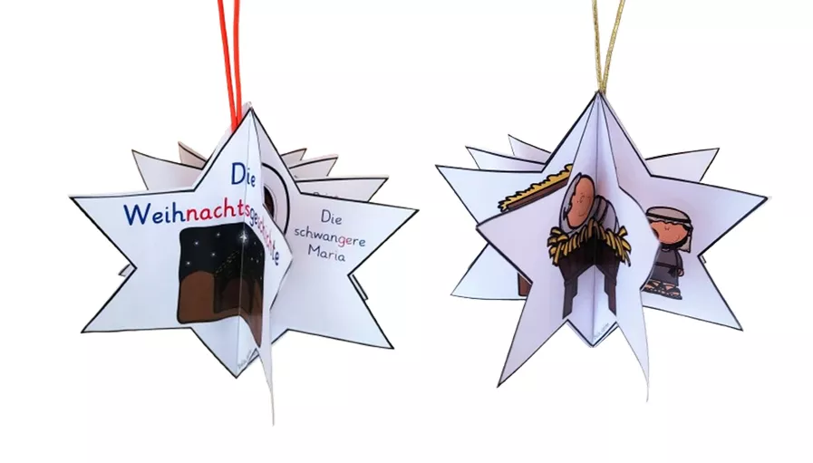 Bild in der Beschreibung des Unterrichtsmaterials Weihnachtsgeschichte Religion – Stern zum Aufhängen basteln von Helles Köpfchen #1