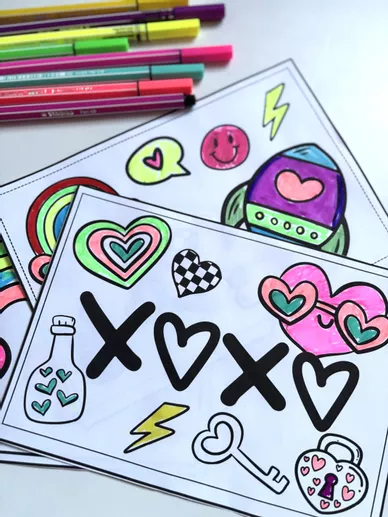 Bild in der Beschreibung des Unterrichtsmaterials DIY-Grußkarten Malvorlage zum Vatertag, Muttertag, Valentinstag oder Geburtstag von LernTagebuch #1