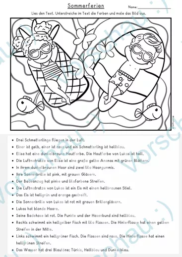 Bild in der Beschreibung des Unterrichtsmaterials Lesen, verstehen und malen, Leseübung Sommer, Sommerferien (Klasse 1, 2, 3, 4) von LernTagebuch #1