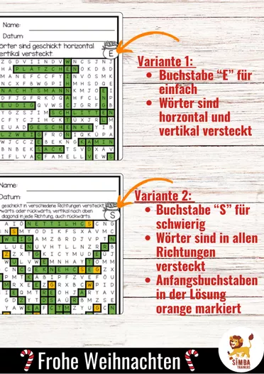 Bild in der Beschreibung des Unterrichtsmaterials XXL Wörtersuche Puzzle / Suchsel (Weihnachten) von SIMBA Trainers Education #1