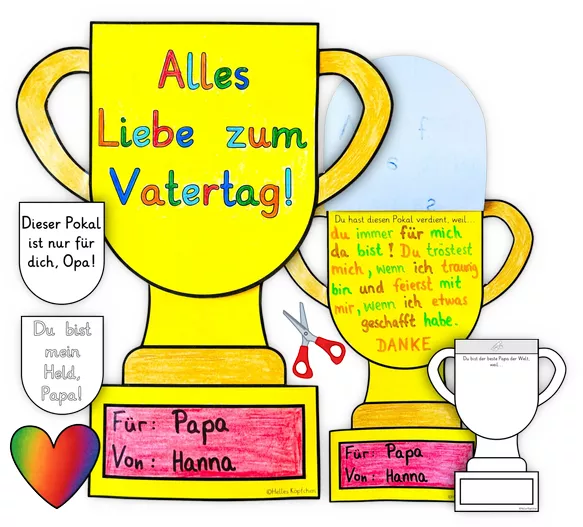 Bild in der Beschreibung des Unterrichtsmaterials Vatertag Bastelvorlage - Pokal Karte zum Aufklappen von Helles Köpfchen #1