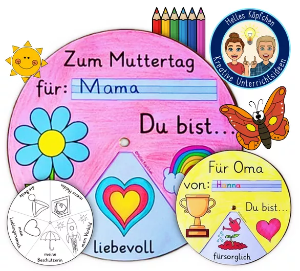 Bild in der Beschreibung des Unterrichtsmaterials Muttertag Bastelvorlage für Kinder - Drehscheibe von Helles Köpfchen #1