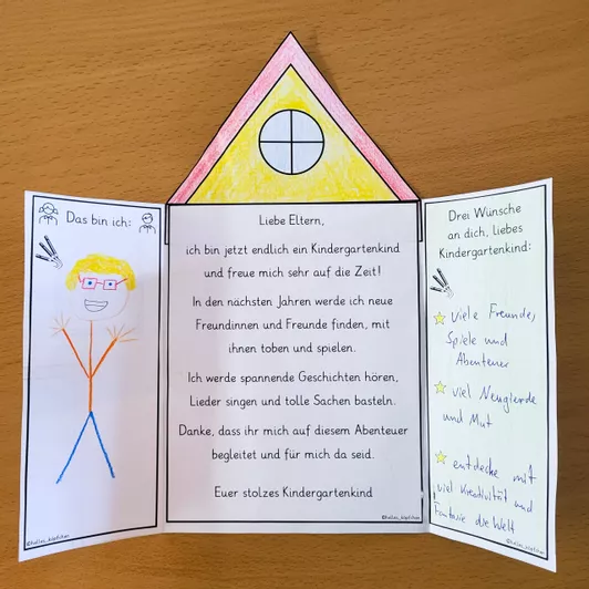 Bild in der Beschreibung des Unterrichtsmaterials Neues Kitajahr – Begrüßungskarte basteln „Hurra, ich bin im Kindergarten“ von Helles Köpfchen #1