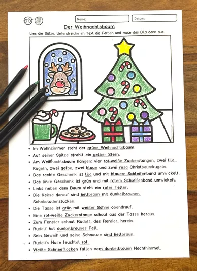 Bild in der Beschreibung des Unterrichtsmaterials Lesen, Verstehen, Malen Weihnachten, Lesetraining, Klasse 2, Klasse 3, Klasse 4, DaZ (Leseverständnis) von LernTagebuch #1