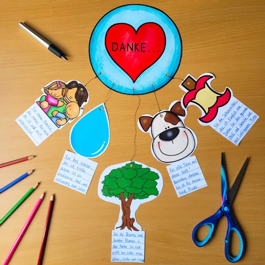 Bild in der Beschreibung des Unterrichtsmaterials Danke / Dankbarkeit Grundschule Mobile basteln von Helles Köpfchen #1