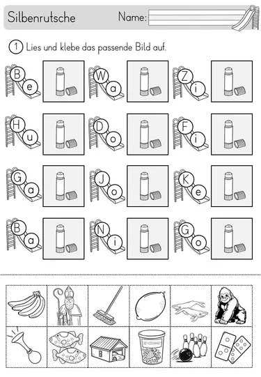 Bild in der Beschreibung des Unterrichtsmaterials Silbenrutsche - Erstes Lesen - Übungen - Arbeitsblätter - Mix von Odd Bird & Company #3
