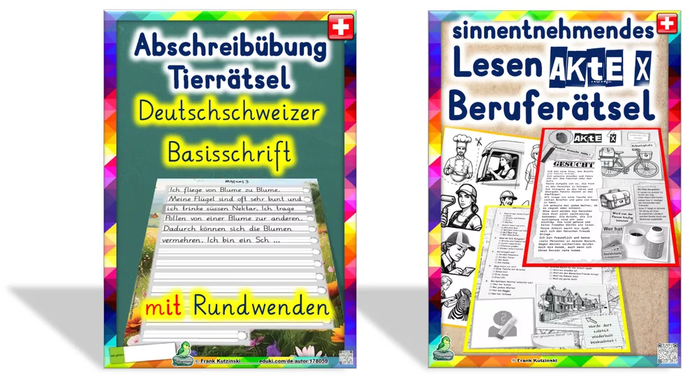 Bild in der Beschreibung des Unterrichtsmaterials Beruferätsel Abschreibübung in Deutschschweizer Basisschrift mit Rundwenden in 2 Lineaturen von Stolpersteine #5
