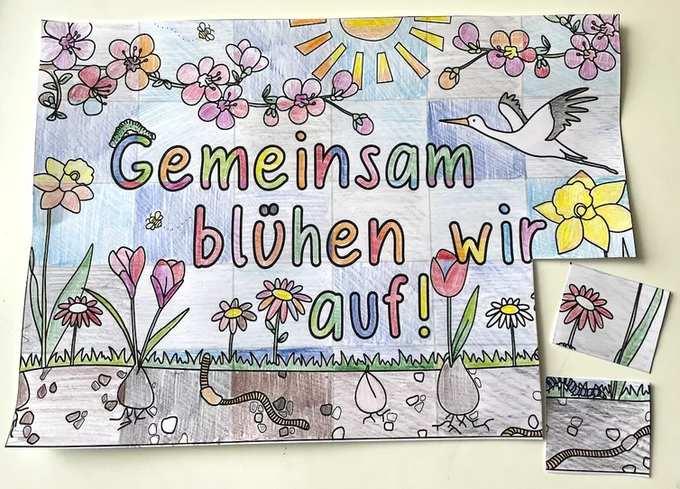 Bild in der Beschreibung des Unterrichtsmaterials Frühling - Gemeinschaftsbild / kooperatives Poster / Ostern Osterzeit von Doodleteacher #2