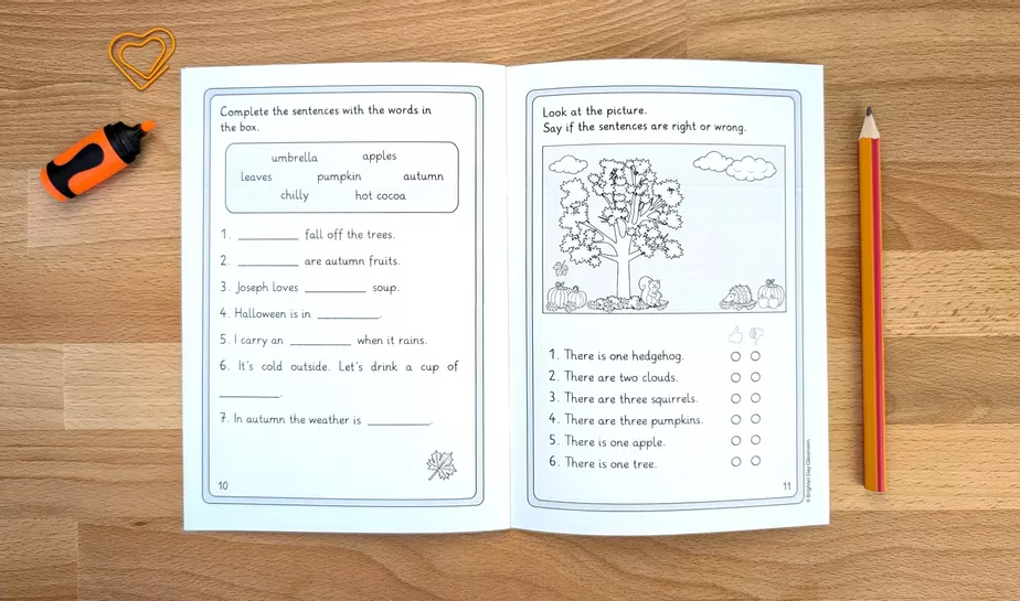 Bild in der Beschreibung des Unterrichtsmaterials My Autumn Booklet – Englisch Arbeitsblätter Herbst (Klasse 4 & 5) von Brighter Day Classroom #1
