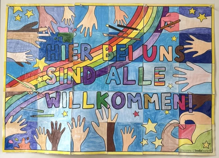 Bild in der Beschreibung des Unterrichtsmaterials Gemeinschaftsbild "Hier sind alle Willkommen!" #demokratiestärken von Doodleteacher #1