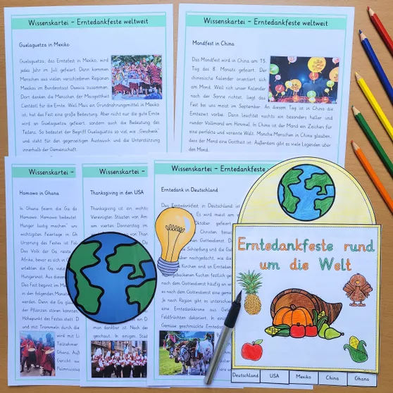 Bild in der Beschreibung des Unterrichtsmaterials Erntedank weltweit – Wissenskartei & Flipbook von Helles Köpfchen #1