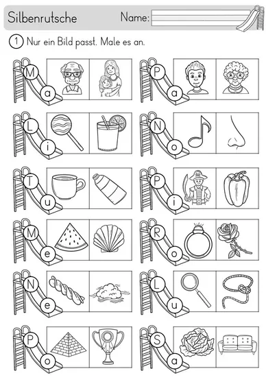 Bild in der Beschreibung des Unterrichtsmaterials Silbenrutsche - Erstes Lesen - Übungen - Arbeitsblätter - Mix von Odd Bird & Company #1