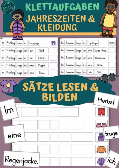Bild in der Beschreibung des Unterrichtsmaterials Klettaufgaben: Jahreszeiten und Kleidung von Special Heart for Teaching #1