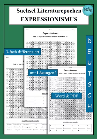 Bild in der Beschreibung des Unterrichtsmaterials Suchsel Literaturepoche Sturm und Drang - PDF & Word von Best_of_Biggi #1