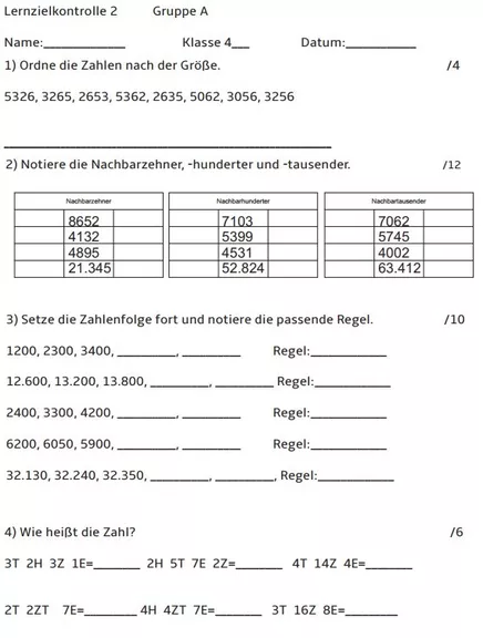 Bild in der Beschreibung des Unterrichtsmaterials 6 Mathematik-Klassenarbeiten, Tests für die 4. Klasse von abc shop #1