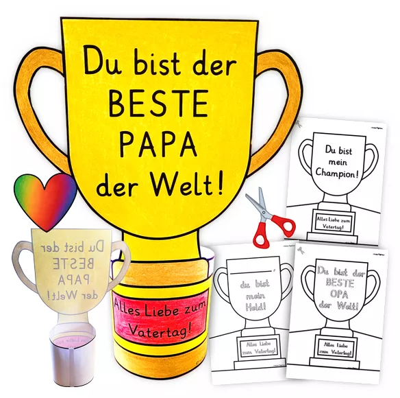 Bild in der Beschreibung des Unterrichtsmaterials Vatertag Bastelvorlage Geschenk - Pokal zum Aufstellen von Helles Köpfchen #1