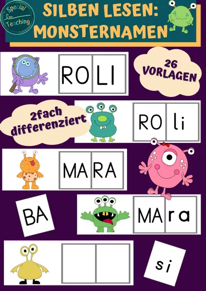 Bild in der Beschreibung des Unterrichtsmaterials Sprachförderung: Monster & Farben / Sätze bilden von Special Heart for Teaching #1