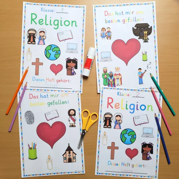 Bild in der Beschreibung des Unterrichtsmaterials Religionsunterricht Heftumschlag Bastelvorlage Grundschule von Helles Köpfchen #1