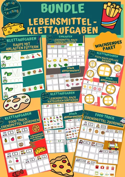Bild in der Beschreibung des Unterrichtsmaterials Klettaufgaben: Frösche mit Lebensmitteln füttern von Special Heart for Teaching #1