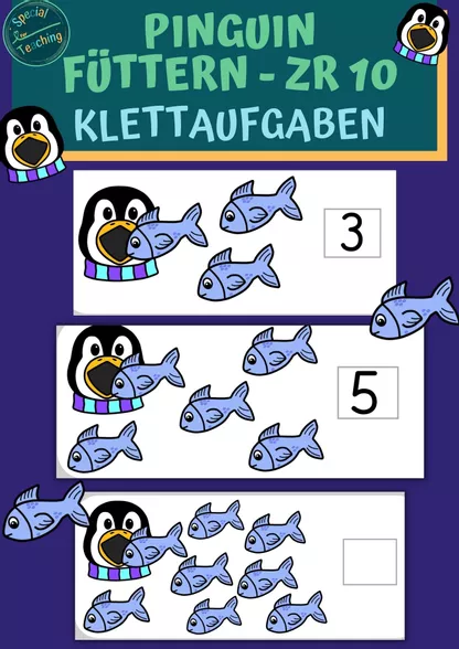 Bild in der Beschreibung des Unterrichtsmaterials Klettaufgaben: Pinguin füttern / ZR 11-20 von Special Heart for Teaching #1