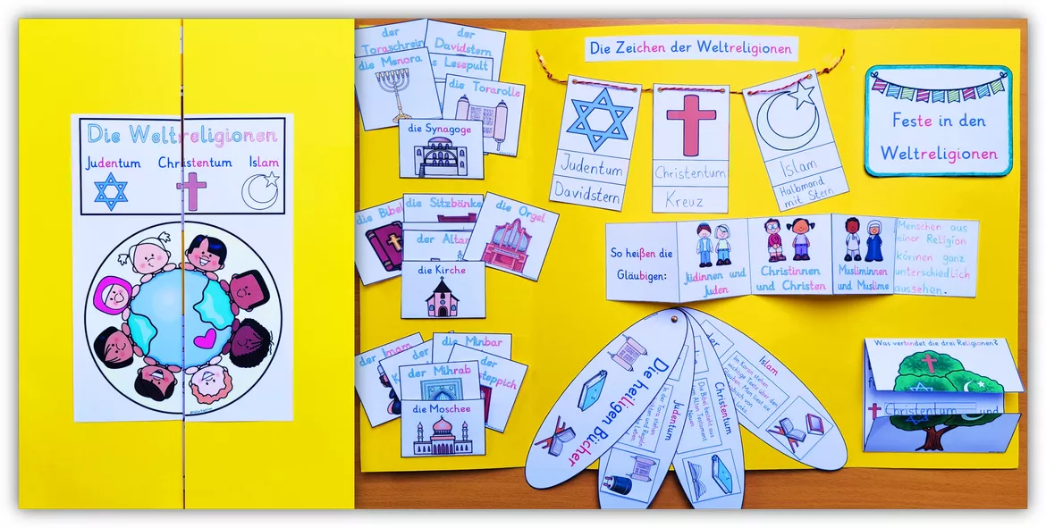 Bild in der Beschreibung des Unterrichtsmaterials Weltreligionen Lapbook Klasse 1 und 2 Judentum Christentum Islam von Helles Köpfchen #1