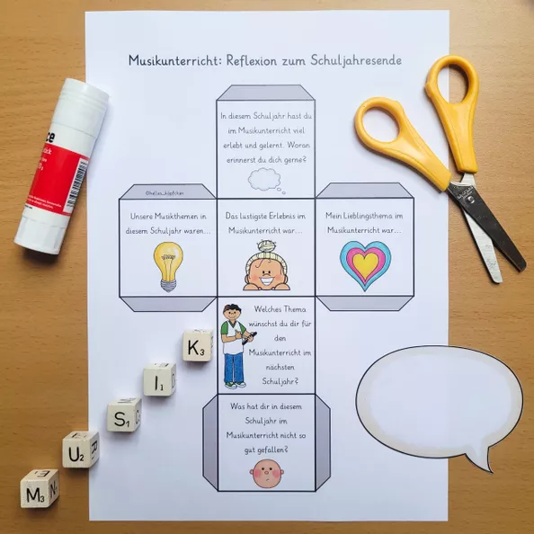 Bild in der Beschreibung des Unterrichtsmaterials Musikunterricht Reflexion Schuljahresende – Klassenwürfel von Helles Köpfchen #1