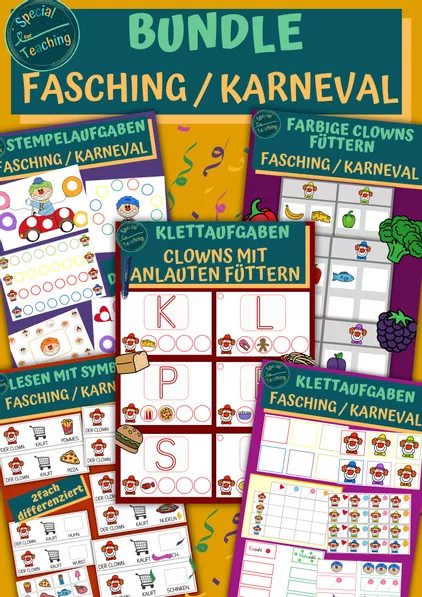 Bild in der Beschreibung des Unterrichtsmaterials Klettaufgaben: Farbige Clowns füttern von Special Heart for Teaching #1