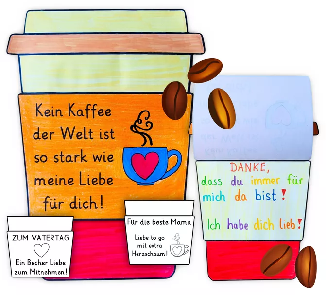 Bild in der Beschreibung des Unterrichtsmaterials Vatertag Muttertag Bastelvorlage - Klapp-Karte Coffee to go Becher von Helles Köpfchen #1