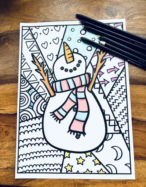 Bild in der Beschreibung des Unterrichtsmaterials Winter Ausmalbilder Bastelvorlage Kunstunterricht Wintertiere (Schneemann, Eisbär, Pinguin) von LernTagebuch #1