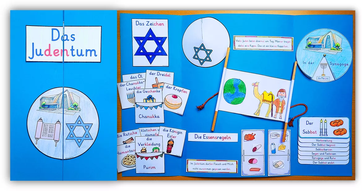 Bild in der Beschreibung des Unterrichtsmaterials Judentum Lapbook Grundschule Klasse 1 und 2 Ethik Religion Weltreligionen von Helles Köpfchen #1