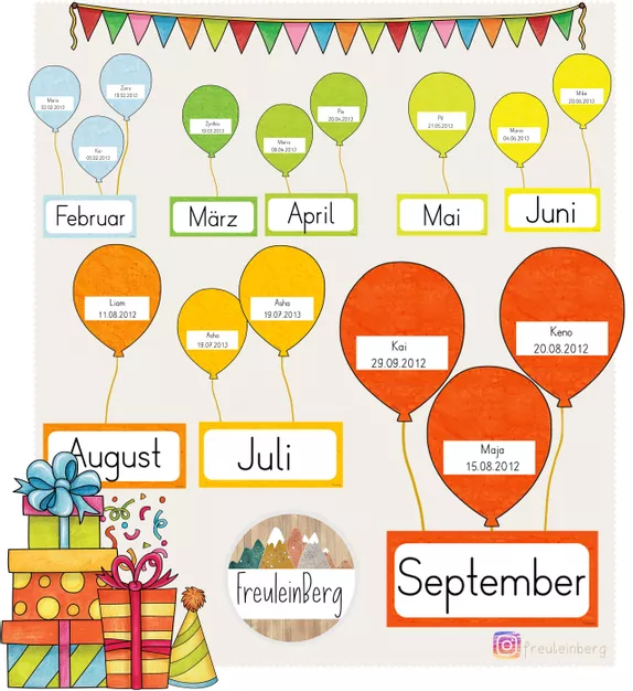 Bild in der Beschreibung des Unterrichtsmaterials Geburtstagskalender für die Klasse - Luftballons von FreuleinBerg #1