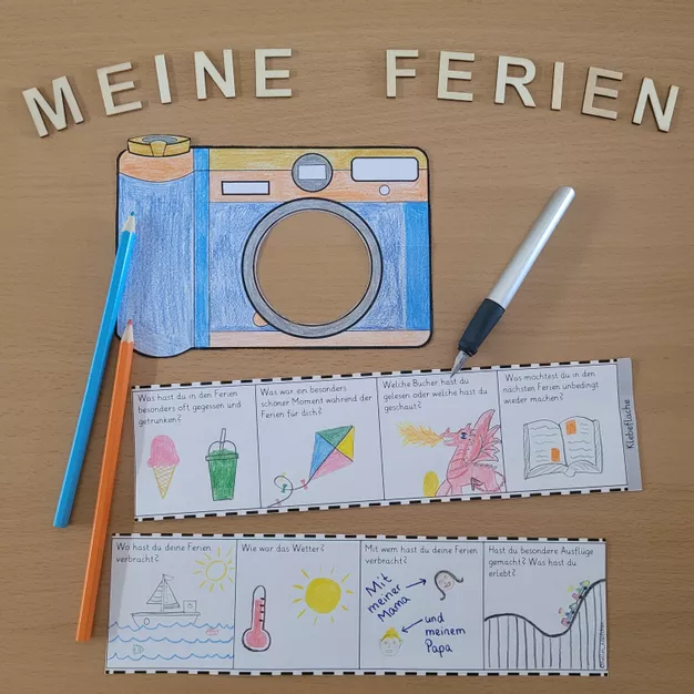 Bild in der Beschreibung des Unterrichtsmaterials Meine Ferien Rückblick - Bastelvorlage Ferienkamera von Helles Köpfchen #1
