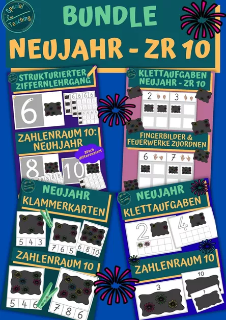 Bild in der Beschreibung des Unterrichtsmaterials Klettaufgaben: Neujahr - ZR 10 von Special Heart for Teaching #1