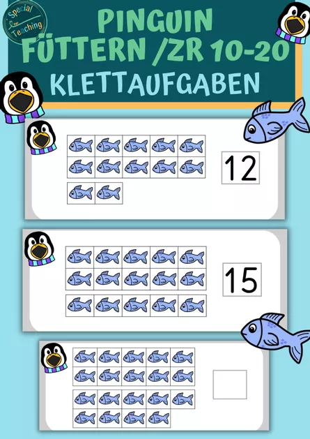 Bild in der Beschreibung des Unterrichtsmaterials Klettaufgaben: Pinguin füttern / ZR 10 von Special Heart for Teaching #1