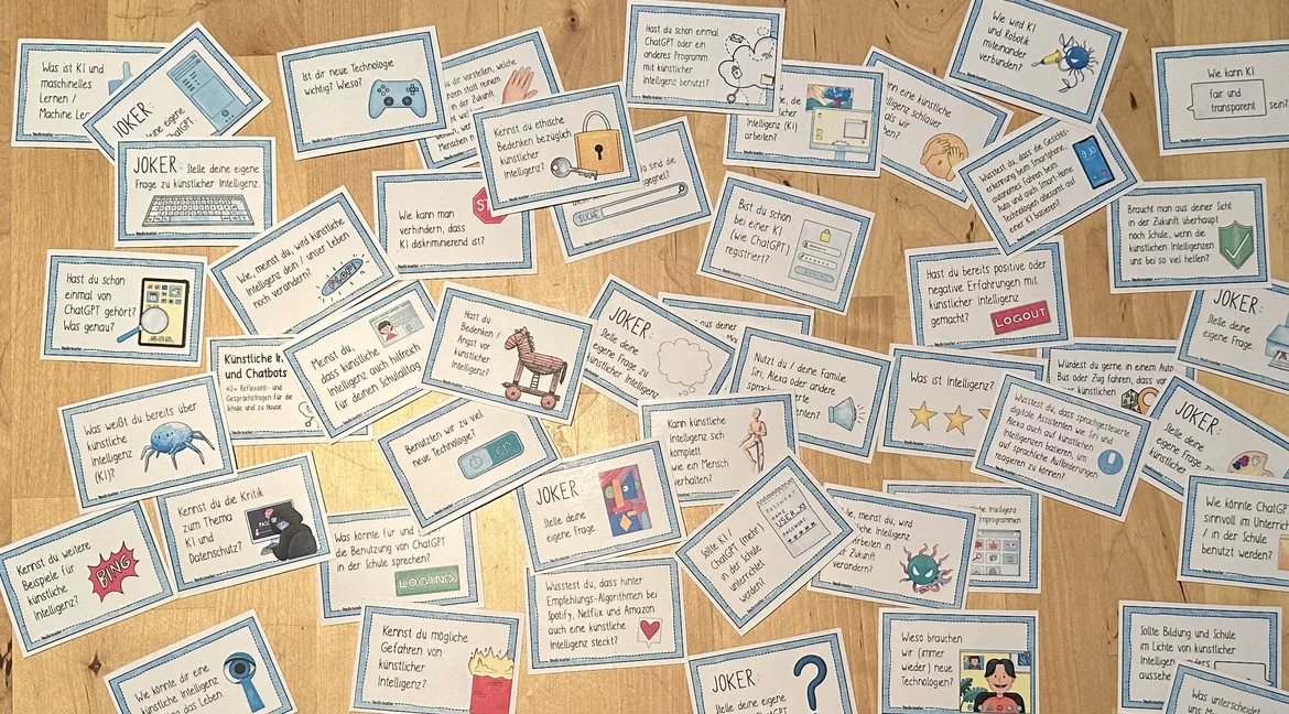 Bild in der Beschreibung des Unterrichtsmaterials Künstliche Intelligenz (KI) und ChatGPT: 40 Reflexions- und Gesprächskarten von Doodleteacher #1